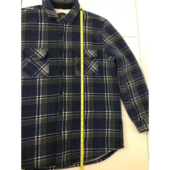 Freedom Foundry Warm Soft Mens L Blue Green Plaid Button Down Fleece Sweater *12 - Picture 3 of 4